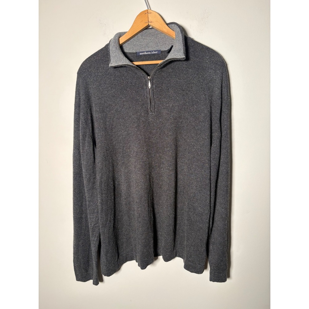 Northern Isles Mens XL Silk Cashmere Blend Quarter Zip Sweater Charcoal Grey
